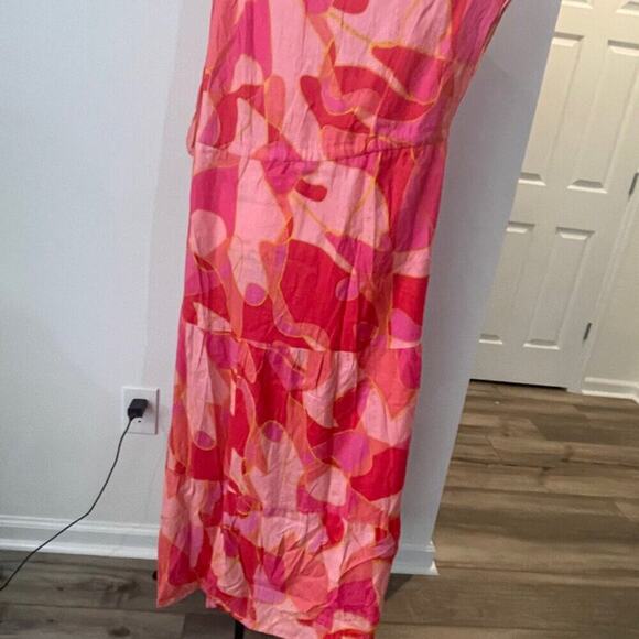 SMOCKED MAXI DRESS Sz 3XL PINK/ORANGE TIERED 3/4 Sleeve BOHO CHIC 100% RAYON - Picture 14 of 16